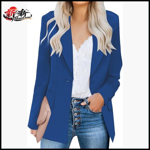 Long Sleeve Lapel Button Slim Linen Blazer Jacket for Women